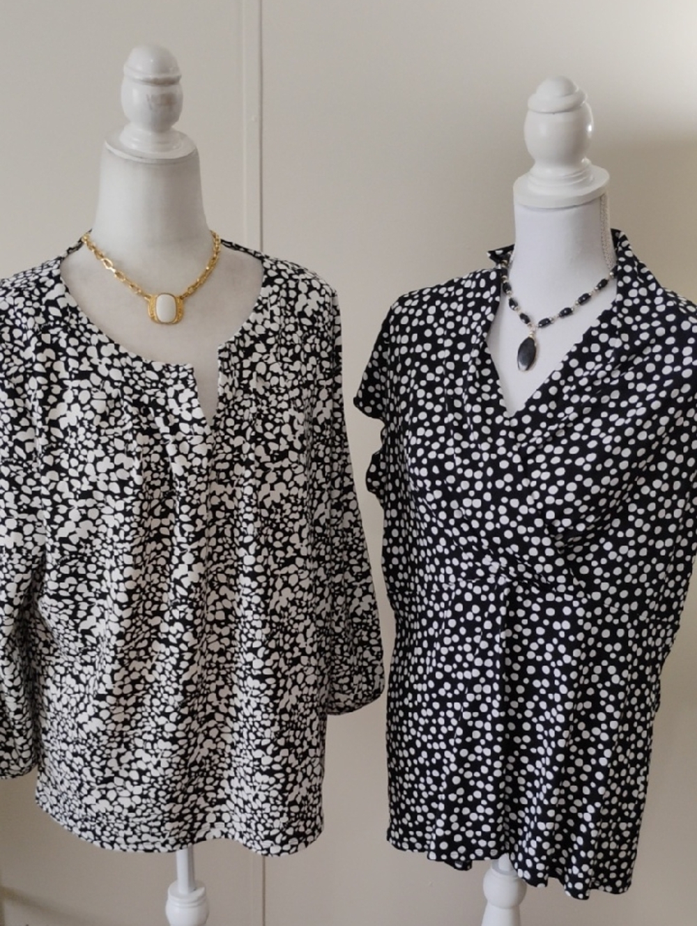 Talbots & Nine West White& Black Patterned Blouses